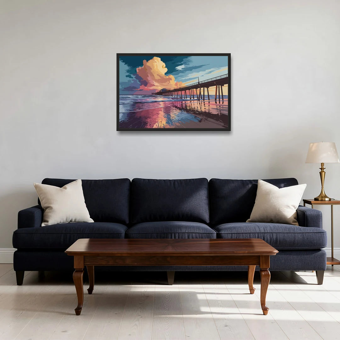 Huntington Beach Sunrise Views - Black Framed Canvas Wall Art - Sofa - 30x20
