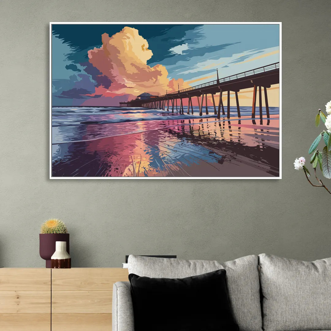 Huntington Beach Sunrise Views Living Room - White Canvas Wall Art