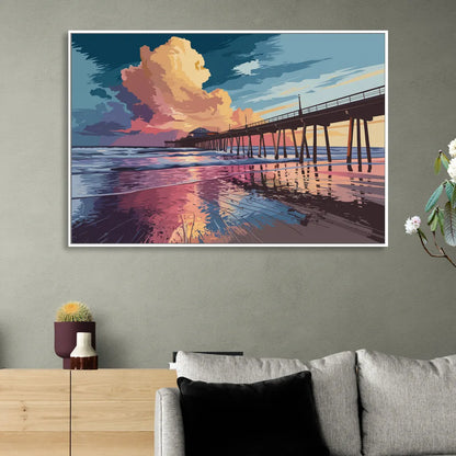 Huntington Beach Sunrise Views Living Room - White Canvas Wall Art