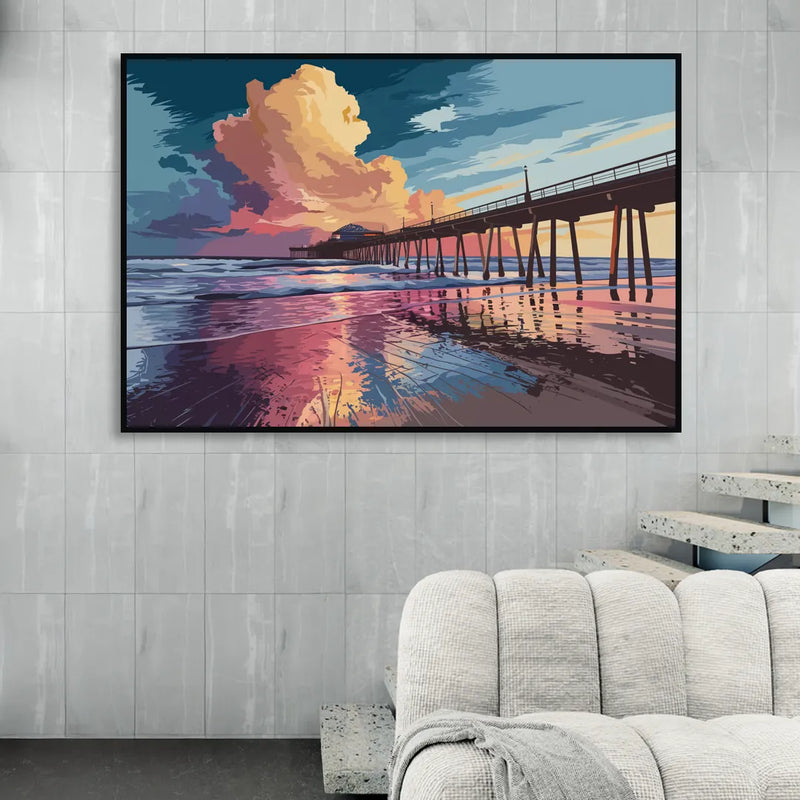 Huntington Beach Sunrise Views Sitting Room - Black Canvas Wall Art