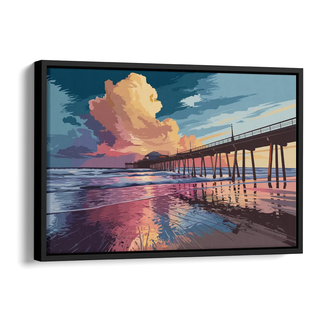 Huntington Beach Sunrise Views Side - Black Canvas Wall Art