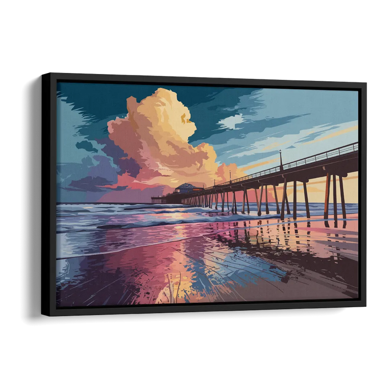 Huntington Beach Sunrise Views Side - Black Canvas Wall Art
