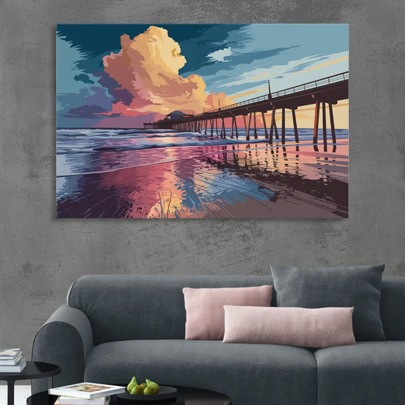 Huntington Beach Sunrise Views Living Room - Canvas Wall Art