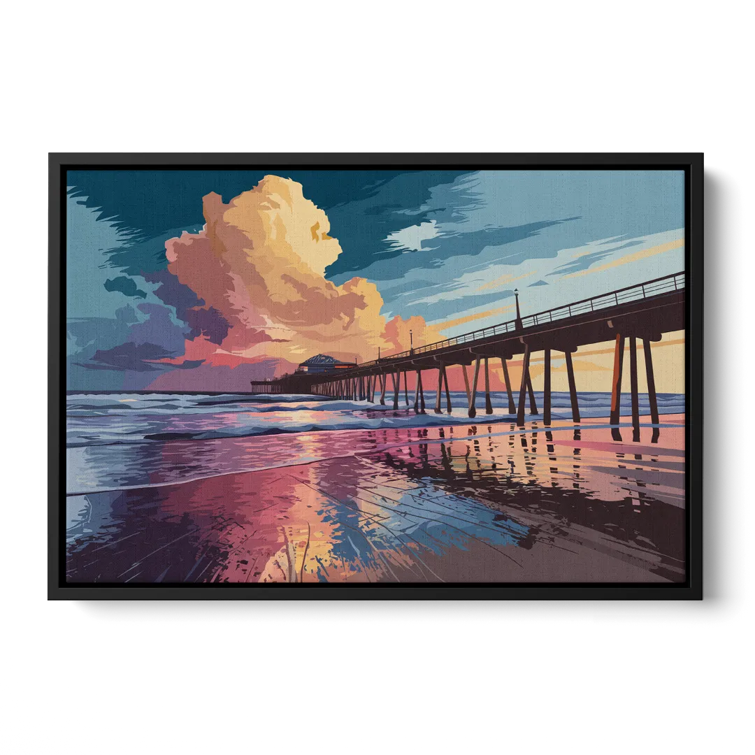 Huntington Beach Sunrise Views Front - Black Canvas Wall Art