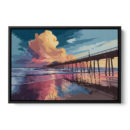 Huntington Beach Sunrise Views Front - Black Canvas Wall Art