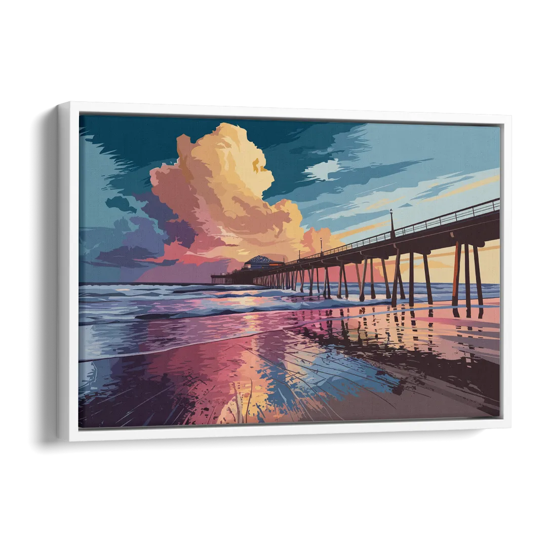 Huntington Beach Sunrise Views Side - White Canvas Wall Art