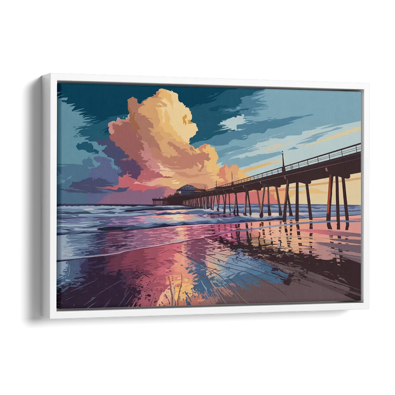 Huntington Beach Sunrise Views Side - White Canvas Wall Art