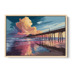 Huntington Beach Sunrise Views - Oak Framed Canvas Wall Art - Front