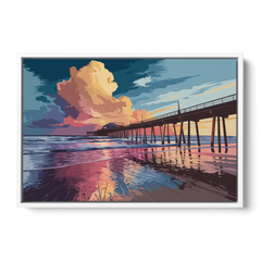 Huntington Beach Sunrise Views - White Framed Canvas Wall Art - Front