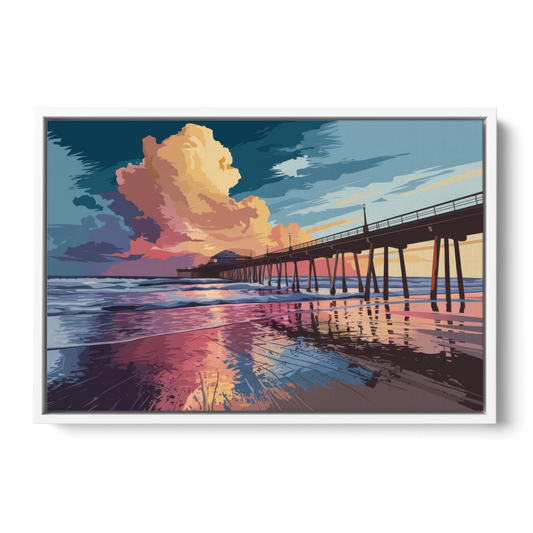 Huntington Beach Sunrise Views - White Framed Canvas Wall Art - Front