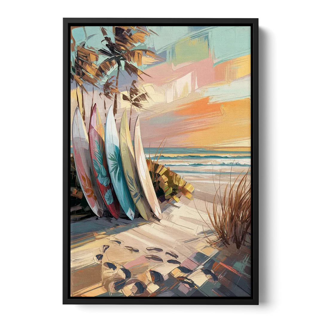 Huntington Beach Surfboards Front - Black Canvas Wall Art
