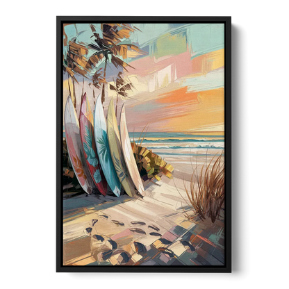 Huntington Beach Surfboards Front - Black Canvas Wall Art
