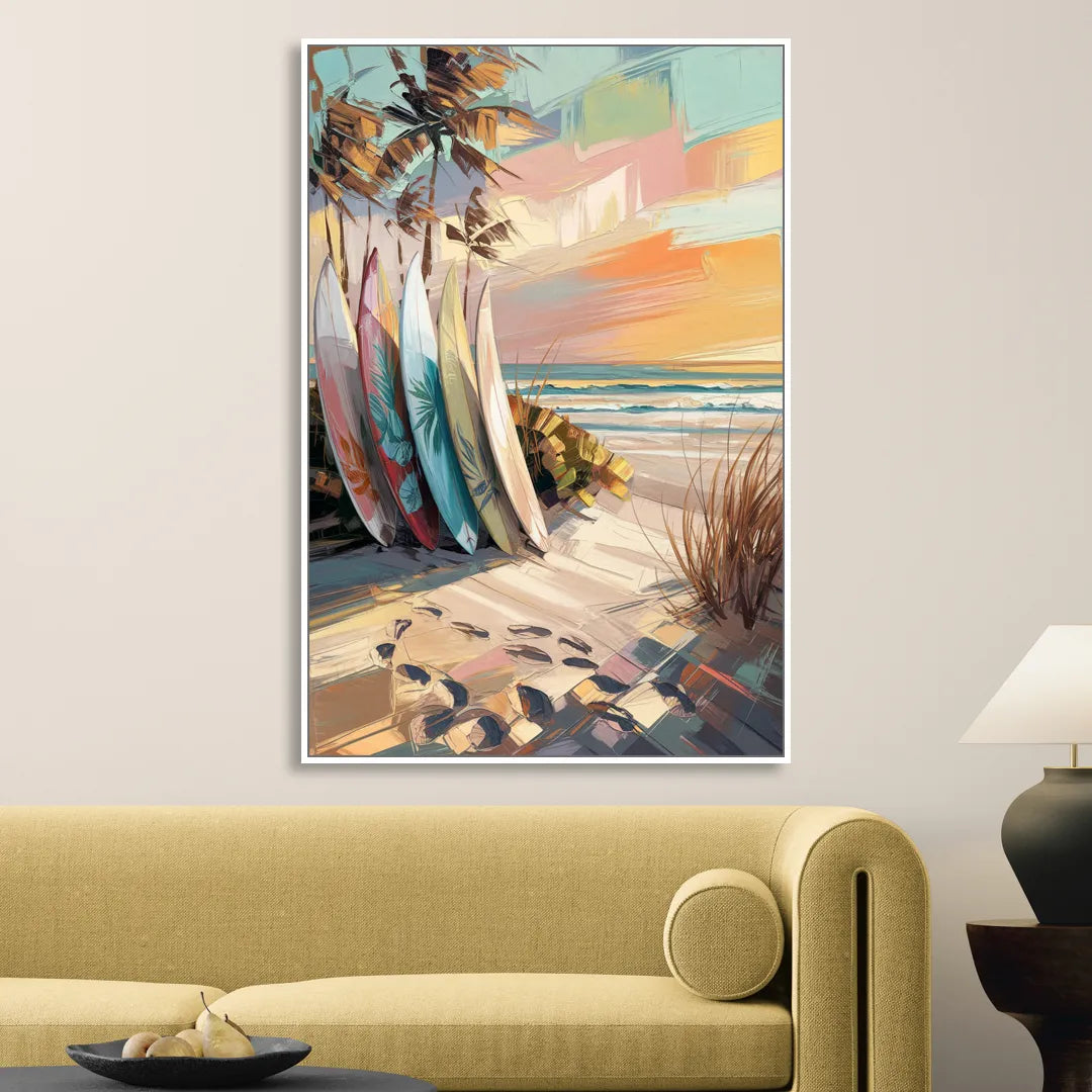 Huntington Beach Surfboards Living Room - White Canvas Wall Art