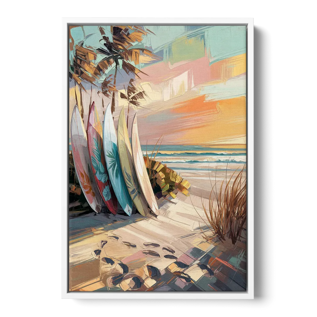 Huntington Beach Surfboards Front - White Canvas Wall Art