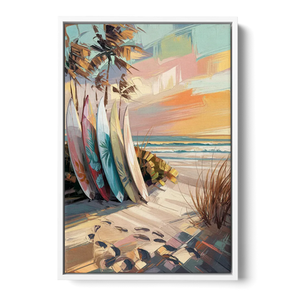 Huntington Beach Surfboards Front - White Canvas Wall Art