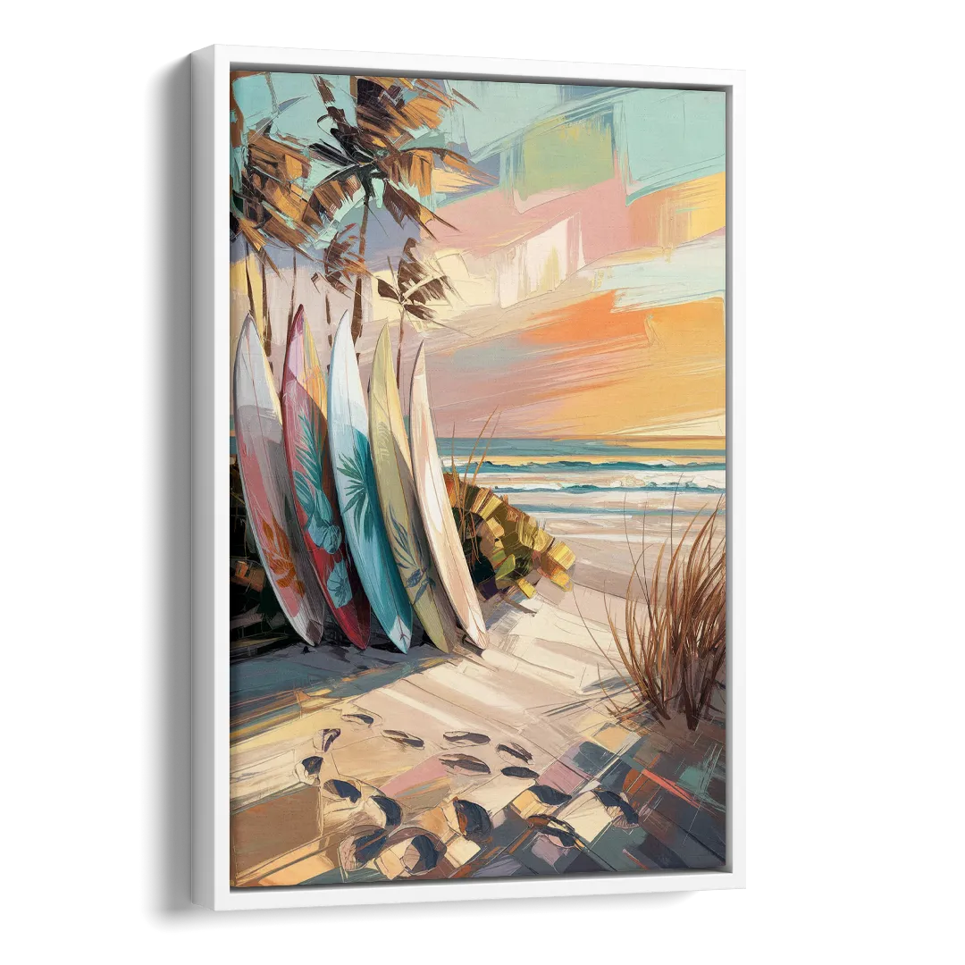 Huntington Beach Surfboards Side - White Canvas Wall Art