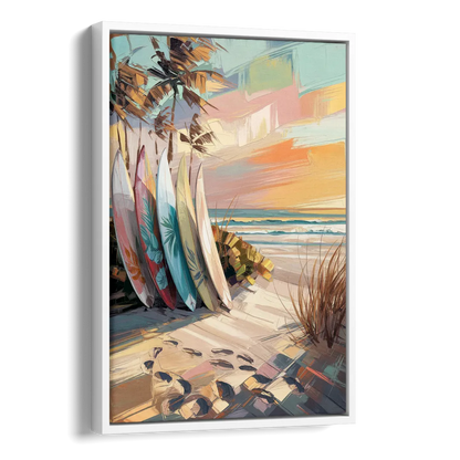 Huntington Beach Surfboards Side - White Canvas Wall Art