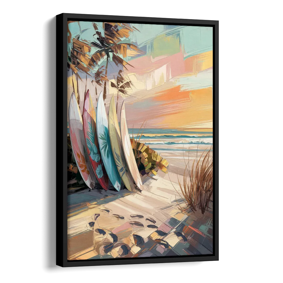Huntington Beach Surfboards Side - Black Canvas Wall Art