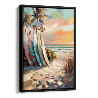 Huntington Beach Surfboards Side - Black Canvas Wall Art