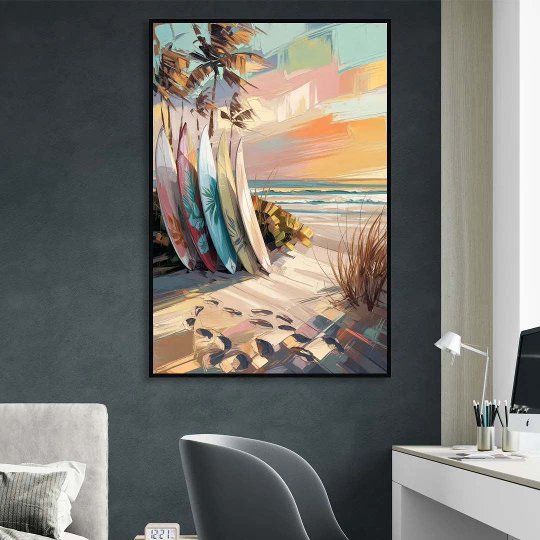 Huntington Beach Surfboards Sitting Room - Black Canvas Wall Art