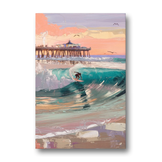 Huntington Beach Surfing Scene - Canvas Wall Art - Front