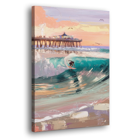 Huntington Beach Surfing Scene - Canvas Wall Art - Side