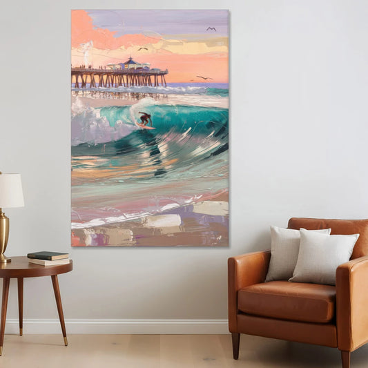 Huntington Beach Surfing Scene - Canvas Wall Art - Sofa - 40x60
