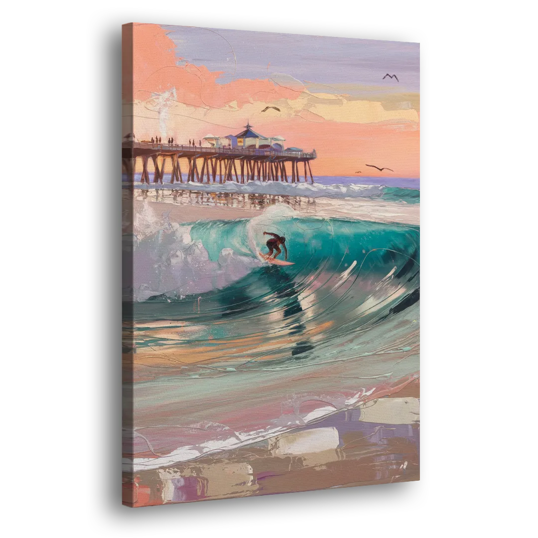 Huntington Beach Surfing Scene Side - Canvas Wall Art