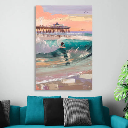 Huntington Beach Surfing Scene Sitting Room - Canvas Wall Art