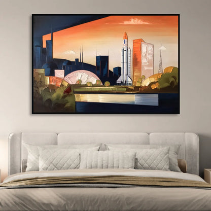 Huntsville Modern Cityscape Sitting Room - Black Canvas Wall Art