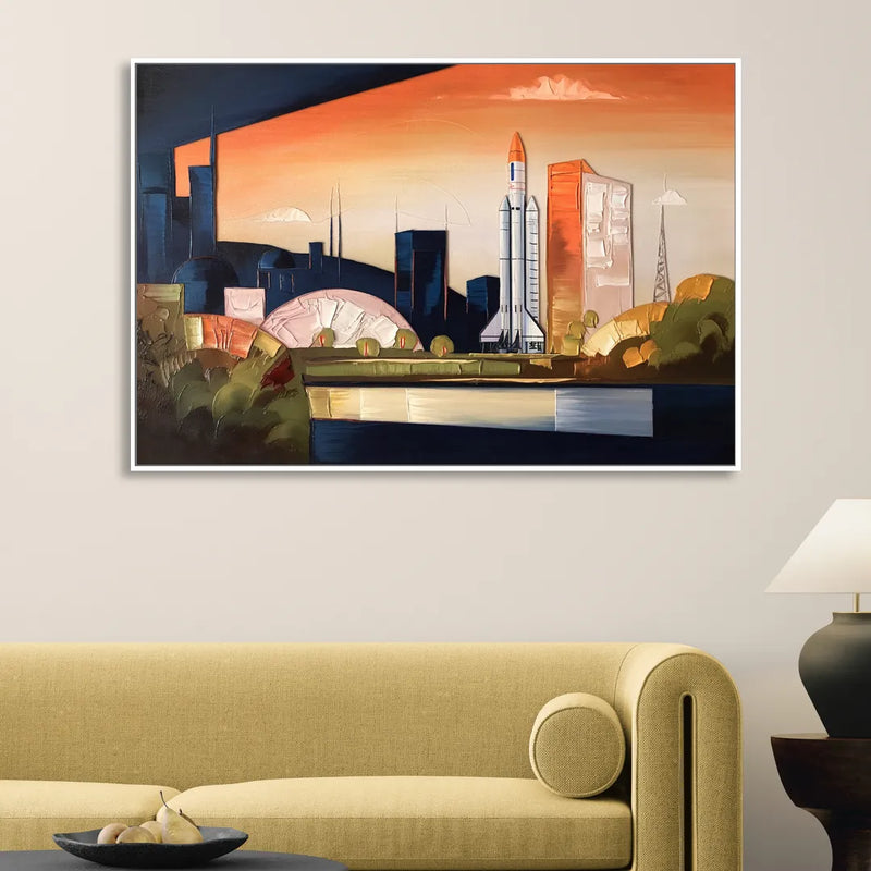Huntsville Modern Cityscape Living Room - White Canvas Wall Art