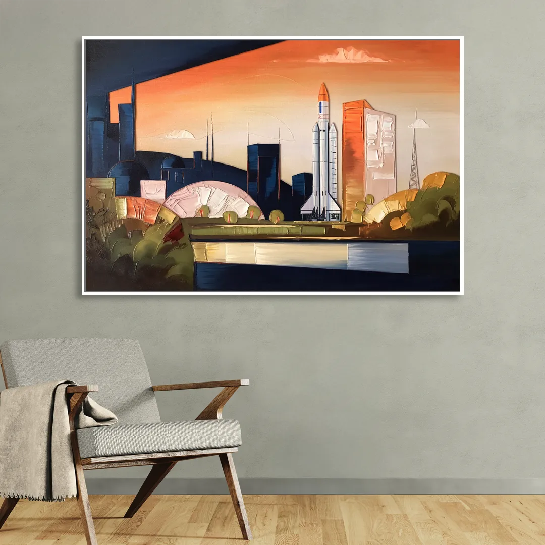 Huntsville Modern Cityscape Sitting Room - White Canvas Wall Art
