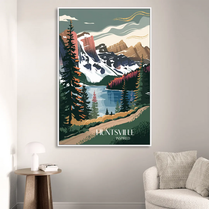 Huntsville Scenic Mountain View Living Room - White Canvas Wall Art