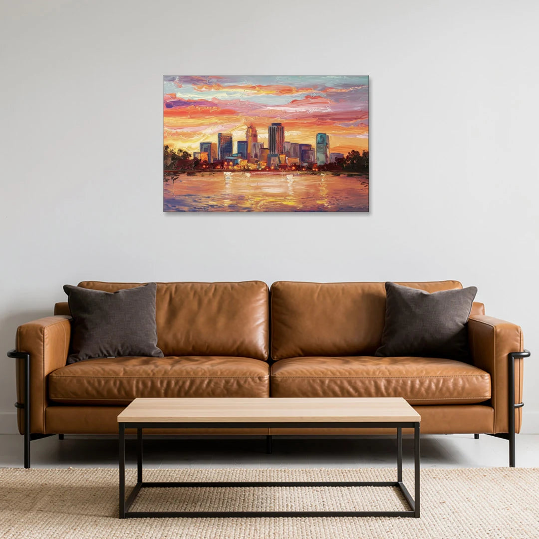 Huntsville Skyline At Sunset - Canvas Wall Art - Sofa - 36x24