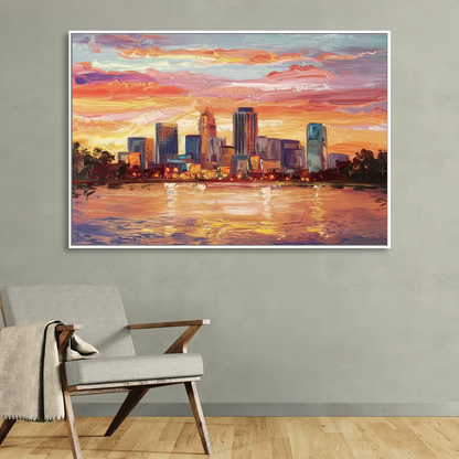 Huntsville Skyline At Sunset Living Room - White Canvas Wall Art