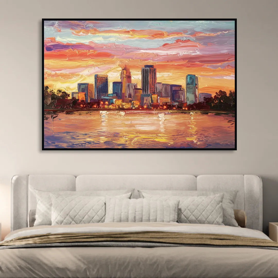 Huntsville Skyline At Sunset Living Room - Black Canvas Wall Art
