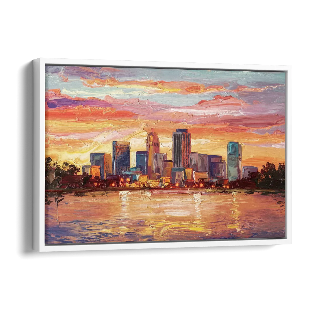 Huntsville Skyline At Sunset Side - White Canvas Wall Art