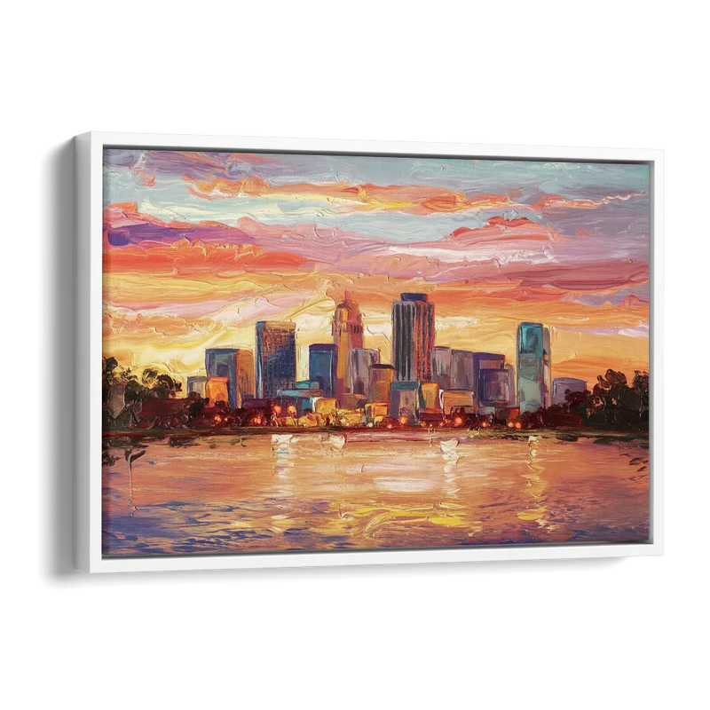 Huntsville Skyline At Sunset Side - White Canvas Wall Art