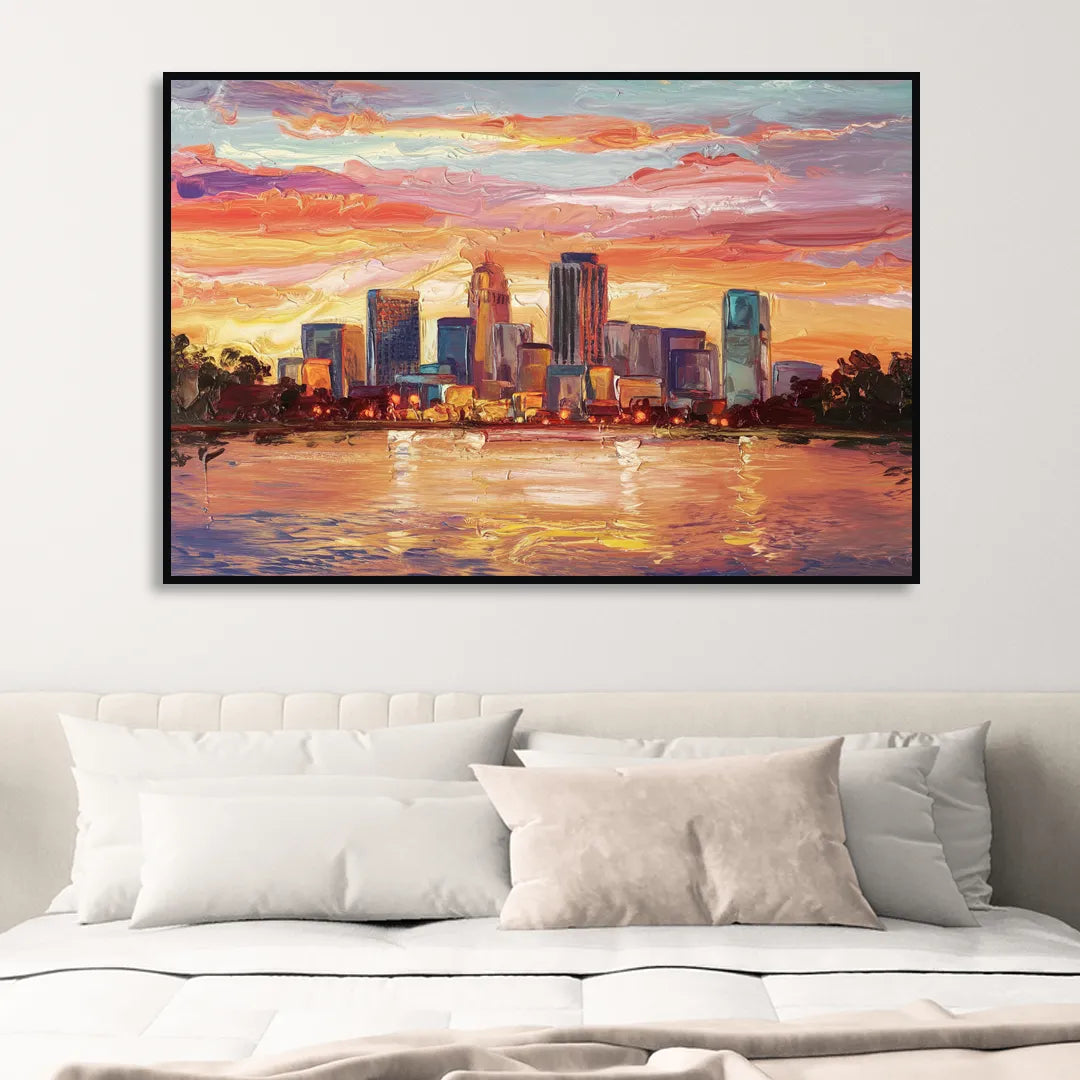 Huntsville Skyline At Sunset Sitting Room - Black Canvas Wall Art