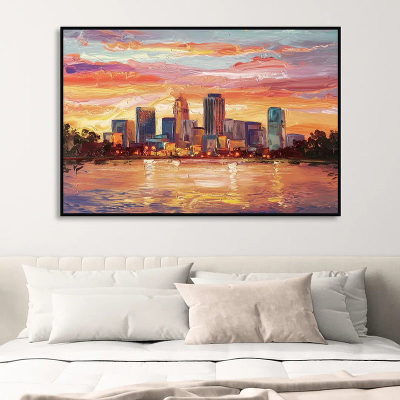 Huntsville Skyline At Sunset Sitting Room - Black Canvas Wall Art