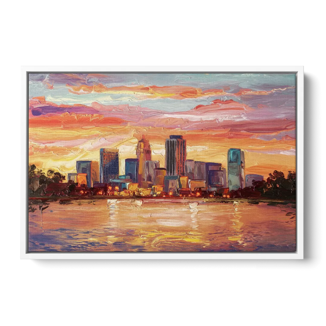 Huntsville Skyline At Sunset Front - White Canvas Wall Art