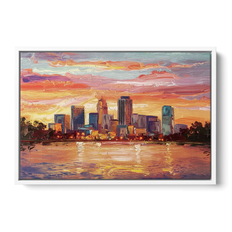 Huntsville Skyline At Sunset Front - White Canvas Wall Art