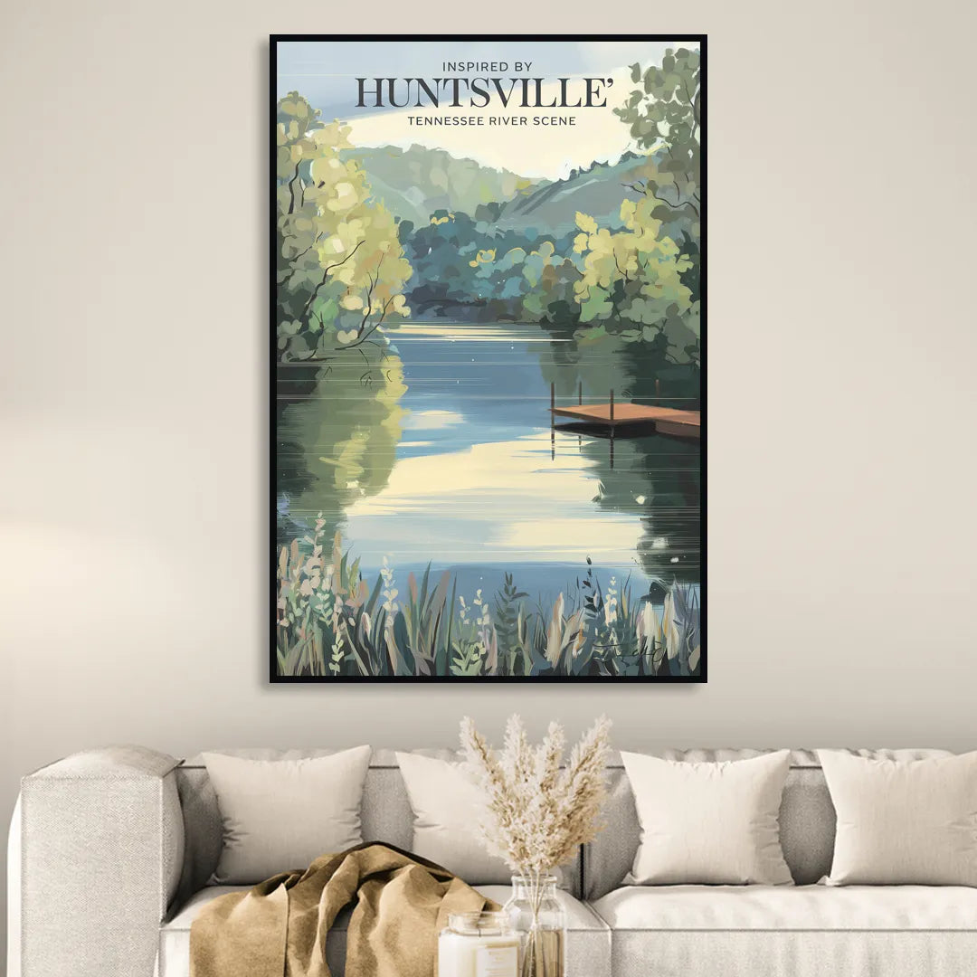 Huntsville Tennessee River Serenity Sitting Room - Black Canvas Wall Art
