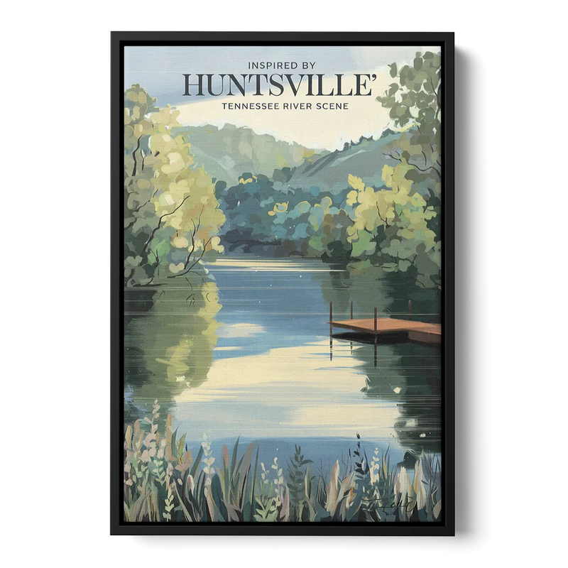 Huntsville Tennessee River Serenity Front - Black Canvas Wall Art