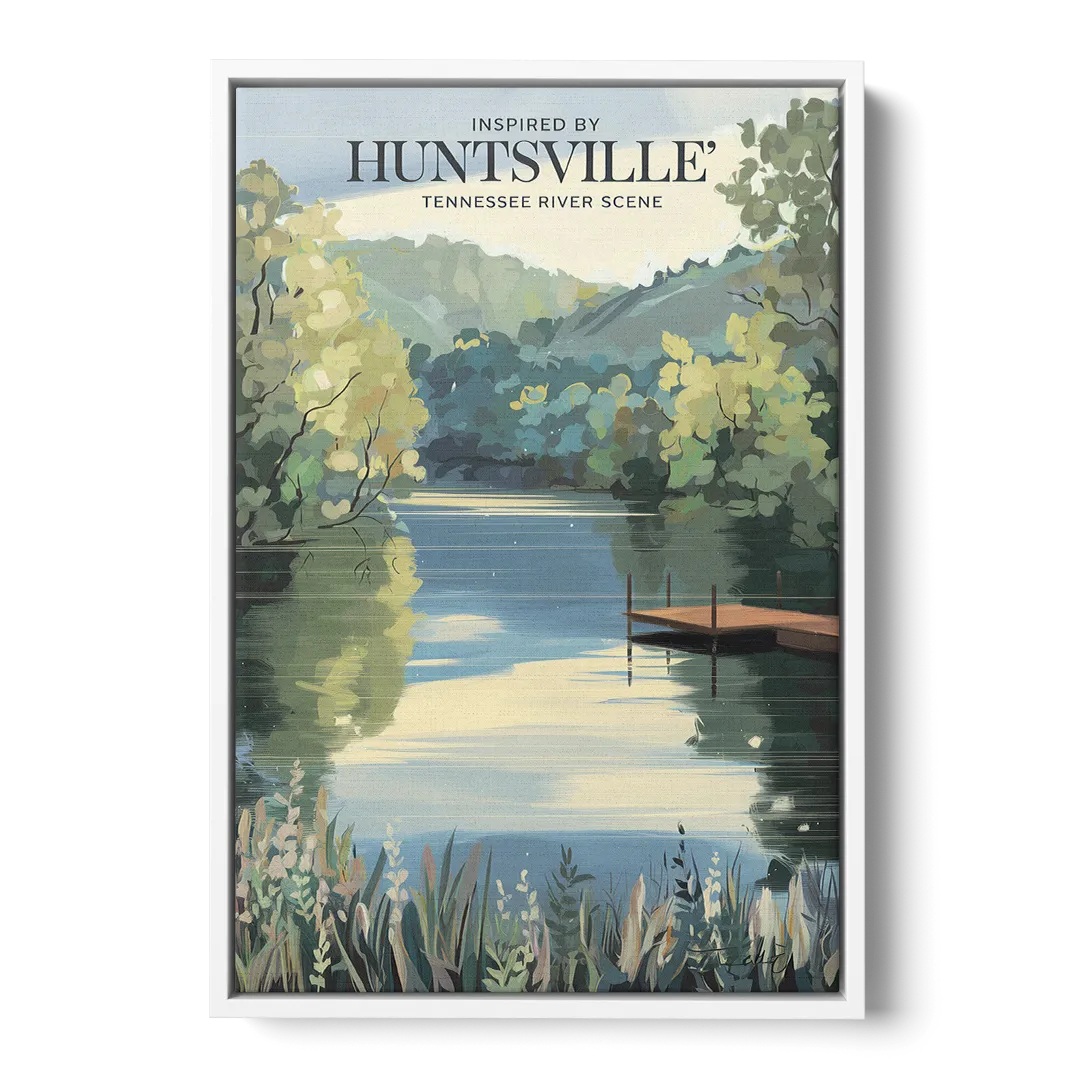 Huntsville Tennessee River Serenity Front - White Canvas Wall Art