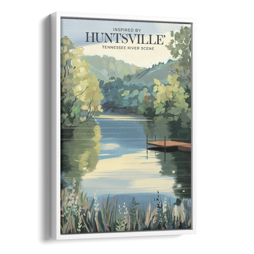 Huntsville Tennessee River Serenity Side - White Canvas Wall Art