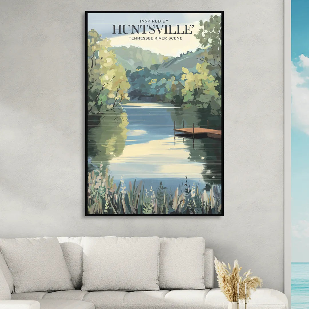 Huntsville Tennessee River Serenity Living Room - Black Canvas Wall Art