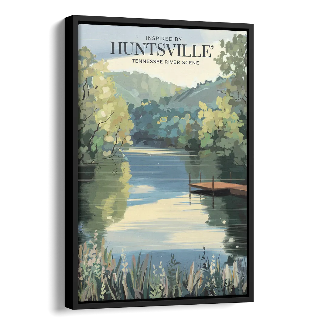 Huntsville Tennessee River Serenity Side - Black Canvas Wall Art