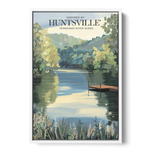 Huntsville Tennessee River Serenity - White Framed Canvas Wall Art - Front