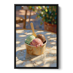 Ice Cream Painting Gelato Cup in Summer Shade - Black Framed Canvas Wall Art - Front